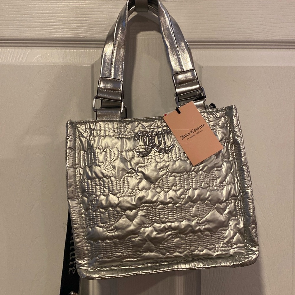 BNWT JUICY COUTURE Pink League Mini Tote Crossbody Bag in Silver